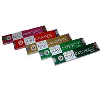 Variety Selection Boxes of Golden Nag Choose 4 Packets from Champa, Patchouli, Chandan, Forest, Darshan and Meditation Incense Sticks