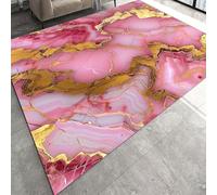 VARIKASHOM Alfombra antideslizante para sala de estar, dormitorio, lavable, para mesita de noche, abstracto, rosa, moderno patrón de mármol amarillo, rosa, 150 x 180 cm