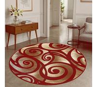 VARIKASHOM Alfombra redonda decorativa para interiores, diseño geométrico Art-Déco en rojo y amarillo, redonda, 110 cm de diámetro, alfombra suave para dormitorio, comedor, cocina,