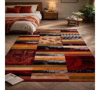 VARIKASHOM Alfombras interiores y exteriores para decoración de salón, comedor, dormitorio, patrón geométrico abstracto vintage en rojo, naranja, amarillo, negro y multicolor, 100 x 180 cm