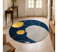 VARIKASHOM Alfombras redondas para decoración del hogar, diseño geométrico moderno, azul, amarillo, gris, azul, redondo, 180 cm, alfombra de pelo bajo, alfombra para sala de estar, dormitorio, comedor