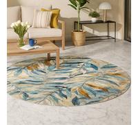 VARIKASHOM Alfombras redondas para decoración del hogar, patrones modernos de hojas, azul, beige, marrón, verde azulado, redondas, 200 cm, sala de estar, comedor, sala de estar, alfombra de suelo