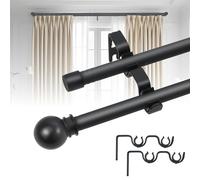 Varilla de cortina doble ajustable 78-391cm,varilla de cortina metálica negra con accesorios de montaje,compatible con cortinas de ojales/bolsillo/tracción trasera para dormitorio/sala de estar/cocina