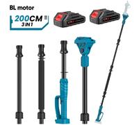 Varilla de extensión tipo enchufable de 2M para tijeras de podar eléctricas y motosierra 180 ° Varilla telescópica ajustable para ramas altas compatible con batería Makita de 18V With 2 Battery