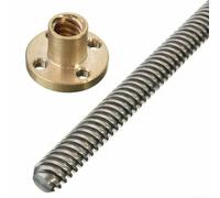 Varilla de tornillo trapezoidal de acero inoxidable fuerte y fiable de 8 mm equipada con tuerca de latón de alto rendimiento (350 mm)