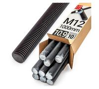 Varilla Roscada M12x1000 mm, Acero 10.9, 10 piezas, Métrica Completa DIN 976, Rosca Métrica, Varilla para Anclaje, Fijaciones Metálicas y Montaje Industrial, Barra Roscada Metálica, Lun Fix