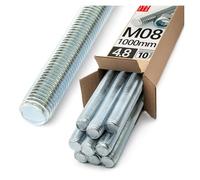 Varilla Roscada M8x1000 mm, Acero 4.8, 10 piezas, Métrica Completa DIN 976, Rosca Métrica, Varilla para Anclaje, Fijaciones Metálicas y Montaje Industrial, Barra Roscada Metálica, Lun Fix