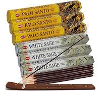 Varillas de Incienso de Salvia Blanca y Dobladillo De Palo Santo con Soporte de Incienso, Paquete para difuminar, Kit de Manchas Naturales, Fragancia aromática para el hogar