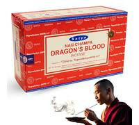 Varillas de Incienso, Incienso Nag Champa Dragon Blood, Original Enrollado a Mano de la India, meditación y relajación, Contiene 12 Cajas de Varillas de 15 g (180 Varillas en Total)