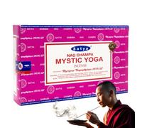 Varillas de Incienso, Incienso Nag Champa Mystic Yoga, Original Enrollado a Mano de la India, meditación y relajación, Contiene 12 Cajas de Varillas de 15 g (180 Varillas en Total)