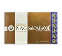 Varillas de Incienso Vijayshree Golden Nag Sandalwood 180 g - 12 Paquetes de 15 g - Aromaterapia - Meditación - Yoga - Packaging EcoFriendly