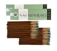 Varillas de Incienso Vijayshree Golden Nag White Sage - 200 g - 10 Paquetes de 20 g (140-180 Varillas) - Aromaterapia - Meditación - Yoga - Packaging EcoFriendly