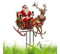 Varillas de jardín navideñas, decoración de cartel acrílico 2D - Santa Claus reno trineo varilla | Para exteriores, jardinería, césped, jardín, camino, plantas en maceta, jardinera y Navidad