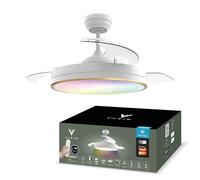 Varin® Ventilador Techo Aspas Retráctiles, Ø 50/108cm, Blanco/Dorado | Tuya WiFi, Ventilador Techo Aspas Retráctiles Silencioso 20 dB, LED 36 W RGBW, Ventilador DC, Mando a Distancia