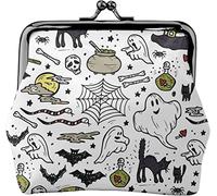 Varios elementos de Halloween monedero de cuero para mujer, pequeña bolsa de cambio con cierre de cierre de beso hebilla cartera para regalo de niña, Como se muestra en la imagen, Talla única,