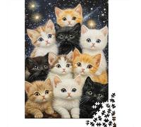 Varios Gatos Fondo Estrellado Puzzle de 1000 Piezas Puzzle para Adultos Relajante Decoración Hogar Regalo 38x26cm/1000pcs