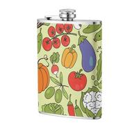 Varios patrones de vegetales,Frasco de acero inoxidable 304 de 8 oz con funda de cuero sintético, frasco de bolsillo para licor plano para exteriores