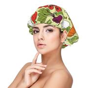Varios patrones de vegetales,Gorro de dormir de satén para adultos - Gorro de dormir elástico para mujer, cubrecabello nocturno