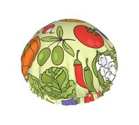 Varios patrones de vegetales,Gorro de ducha, gorro de noche, gorro de baño elástico impermeable de doble capa, reutilizable para el cabello.
