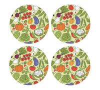 Varios Patrones de Vegetales,Posavasos Redondos de Corcho MDF, Almohadilla para Tazas, Juego de 4 Posavasos para Bebidas