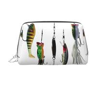 Varios tipos de cebos de pesca, bolsa de viaje de cuero de primera calidad con bolsa portátil impermeable abierta plana bolsa de maquillaje, Silver, Talla única