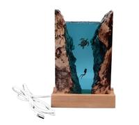 Varios Turtle Resin Lamp, Ocean Night Light with USB Button Switch, Handcrafted Underwater Cave Scene Featuring Diver and Turtle in Clear Resin for Bedroom Office Desk Decor