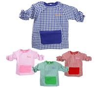 various Bata Escolar Infantil Babi Nombre Personalizado Escolar Niño o Niña para Guarderia y Colegio Cuadrado con Un Bolsillo Elástica en Puño y Cuello Color Rosa Rojo Azul Verde Talla 2 (3-4 años)