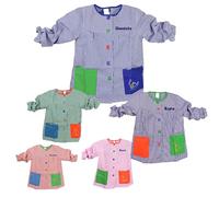 various Bata Escolar Infantil Nombre Personalizado Babi Escolar para Guarderia y Colegio Cuadrado con Botoens Multicolor Tamaño 2-8 Años,Color Rojo Azul Rosa Verde Naranja Lina