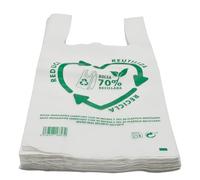 various Bolsas de Plástico Tipo Camiseta Resistentes, Reutilizables y Recicladas Tamaño 70% Recicladas Cumple Normativa Aptas Uso Alimentario