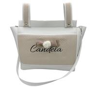 various Bolso Carro Bebe Polipiel Pañalera Organizador Personalizado con Nombre Bordado Bolsa Maternidad Bolso Hospital Bebé con asa larga para colgar (Blanco/Beige)