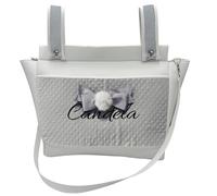 various Bolso Carro Bebe Polipiel Pañalera Organizador Personalizado con Nombre Bordado Bolsa Maternidad Bolso Hospital Bebé con asa larga para colgar (Blanco/Gris)
