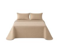 various Colcha Bouti Beige Cama 150 cm, Cubrecama Fino de Primavera Verano 250 x 260 cm, Diseño Emboss con Relieve, Colcha Ligera 100% Poliéster con 2 x Funda de Cojín 50 x 70 cm