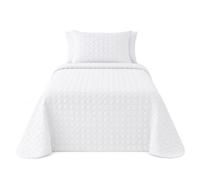 various Colcha Bouti Blanca Cama 105 cm, Cubrecama Fino de Primavera Verano 200 x 260 cm, Diseño Emboss con Relieve, Colcha Ligera 100% Poliéster con 1 x Funda de Cojín 50 x 70 cm