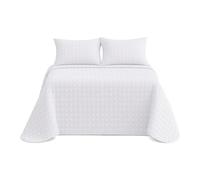 various Colcha Bouti Blanca Cama 150 cm, Cubrecama Fino de Primavera Verano 250 x 260 cm, Diseño Emboss con Relieve, Colcha Ligera 100% Poliéster con 2 x Funda de Cojín 50 x 70 cm