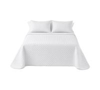various Colcha Bouti Blanca Cama 150 cm, Cubrecama Fino de Primavera Verano 250 x 260 cm, Diseño Emboss con Relieve, Colcha Ligera 100% Poliéster con 2 x Funda de Cojín 50 x 70 cm