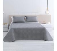 various - Colcha Bouti Emboss para Verano y Premivera,Reversible Liso de Color Gris + 1 Funda Cojin 50x70 cm,Colcha Cubrecama Ligera Fina,Entretiempo 100% Poliéster. (Cama 100-200 x 260cm)
