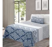 various - Colcha Bouti Estempada para Verano y Premivera,Reversible Color de Azul + 1 Funda Cojin 50x70 cm,Colcha Cubrecama Ligera Fina,Entretiempo 100% Poliéster. (Cama 100-200 x 260cm)
