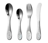 Various Cubertería Infantil Personalizada con Nombre y Fecha - 4 Piezas de Acero Inoxidable con Dibujos de Animales - Cubiertos para Niños y Niñas - Tenedor, Cuchillo, Cuchara y Postre