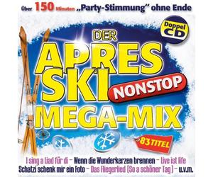 Various - Der Apres Ski Nonstop Mega-Mix ; 83 Titel ; I sing a Liad für di; Wenn die Wunderkerzen brennen; Schatzi schenk mir ein Foto; Das rote Pferd; Cowboy und Indianer; Die Hände zum Himmel; Viva Colonia; Wir fahren mit dem Bob; Live is Life; 20 cm;