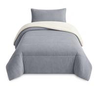 various Edredón Sherpa Borreguito Invierno 180x260 cm Gris Claro | Abrigo suave para las noches frías; doble cara de franela y borreguito con 1 funda de almohada