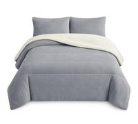 various Edredón Sherpa Borreguito Invierno 240x260 cm Gris Claro | Abrigo suave para las noches frías; doble cara de franela y borreguito con 2 funda de almohada