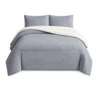 various Edredón Sherpa Borreguito Invierno 260x260 cm Gris Claro | Abrigo suave para las noches frías; doble cara de franela y borreguito con 2 funda de almohada