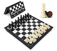 Various Juego de Ajedrez Magnético, Tablero Plegable 32 cm, Piezas Magnéticas, Estuche Portátil para Viaje, Juego de Mesa para Niños y Adultos, Negro y Blanco