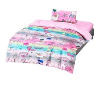 various Juego de Funda Nórdica Infantil para Cama 90cm de 3 Piezas - Funda Nórdica 150x220cm, 1 Funda de Almohada 45x70cm y Bajera Ajustable 90x190, Poliéster Suave y Transpirable (Unicornio Rosa)