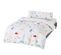 various Juego de Funda Nórdica Infantil para Cama 90cm de 3 Piezas - Funda Nórdica 150x220cm, 1 Funda de Almohada 45x70cm y Bajera Ajustable 90x190, Poliéster Suave y Transpirable (Dinosaurio Blanco)