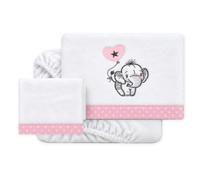 various Juego de Sábanas Coralina 3 Piezas Cuna 60x120 Elefantes Rosa | Coralina 220 g/m² para noches frescas, con bajera ajustable y diseño elefantes coordinado.