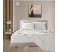 various Juego de Sábanas de Tejido Jersey Liso 100% Aglodón de 3 Piezas,Sábana Bajera Ajustable hasta 30cm,Encimera,Fundas de Almohada de 45x150cm. (Cama 150x190/200 cm, Blanco)