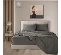 various Juego de Sábanas de Tejido Jersey Liso 100% Aglodón de 3 Piezas,Sábana Bajera Ajustable hasta 30cm,Encimera,Fundas de Almohada de 45x90cm. (Cama 90x190/200 cm, Antracita)