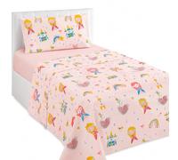 various Juego de Sábanas Infantil Cama 90 cm 3 Piezas, Sábana Bajera Ajustable + Encimera 165 x 260 cm + Funda de Almohada, 100% Poliéster, Diseño Princesa Rosa