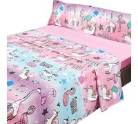 various Juego de Sábanas Infantil Cama 90 cm 3 Piezas, Sábanas Unicornio Rosa para Niña, Bajera Ajustable, Encimera 165x260 cm y Funda de Almohada Larga, 100% Poliéster Suave